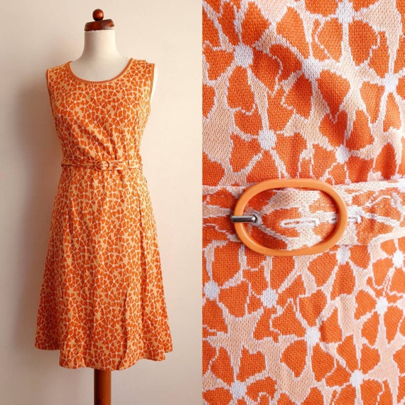 Vintage 1960's Dress - Floral Mod Dress - Orange &