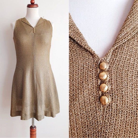1960's Gold Lamé Lurex Knit Dress - Sparkling Meta