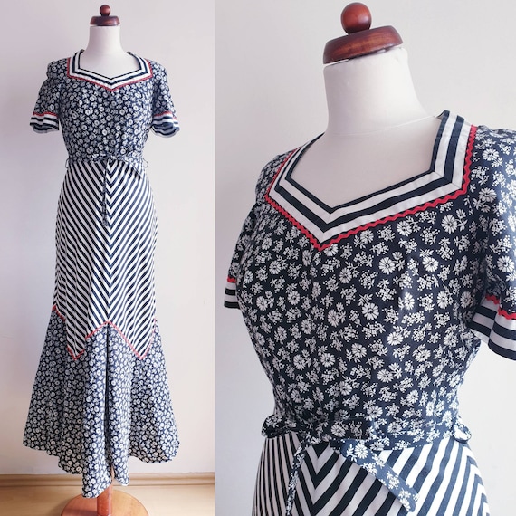 Vintage Maxi Dress - Black & White 1970's Maxi Dre