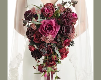 カスケードブーケ、ウェディングブーケ、シルクウェディングフラワー