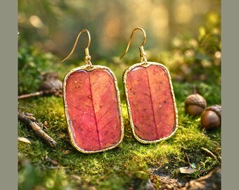 Pressed Leaf Resin Earrings | Antique Gold, Botanical Jewelry