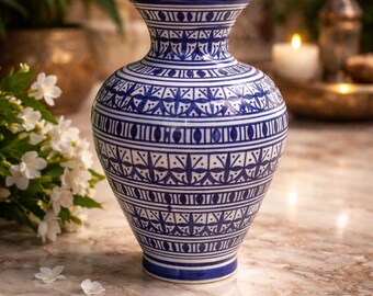 Jarrón de cerámica marroquí hecho a mano – Decoración boho para el hogar y arte cerámico étnico