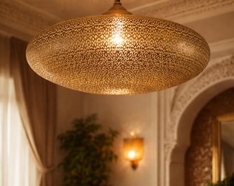 Lámpara de araña marroquí de latón, lámpara colgante de lujo hecha a mano, lámpara de techo oriental, iluminación para decoración del hogar estilo boho.