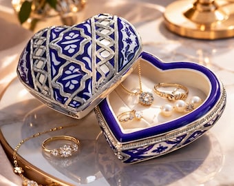 Nickel Silver Plated Heart Box – Handmade Moroccan Pottery Jewelry & Candy Holder