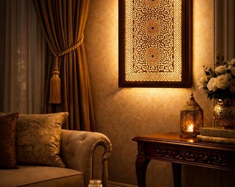 Handgefertigte marokkanische Wandleuchte aus Messing - orientalische geometrische Leuchte