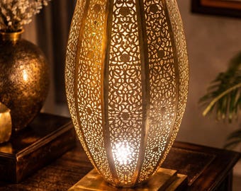 Handmade Moroccan Brass Floor Lantern – Oriental Geometric Metal Lamp, Boho Ambient Lighting