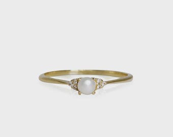 14K guldpärlring, vintageinspirerad sterlingsilverpärlring