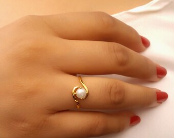 14k Gold Pearl Ring, Vintage Inspired Statement Ring