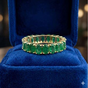 14K Rose Gold Emerald Eternity Band, Minimalist Stackable Ring