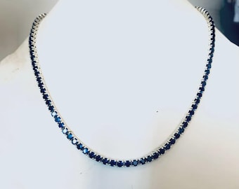 Collar de tenis de zafiro azul y oro de 14k, plata de ley 925, regalo de aniversario