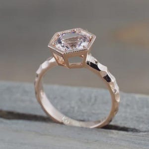 Hexagon Morganite Ring, 925 Sterling Silver Engagement Ring,Bridal Ring For Her