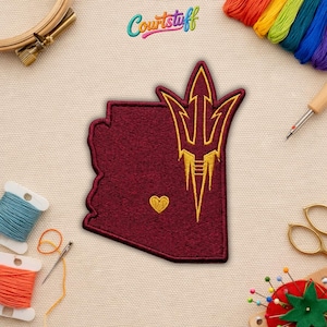 Arizona State Style Embroidered Iron-On Sew-On Patch – Vintage Trident State Shape College Style Patch for Jacket Hat Backpack