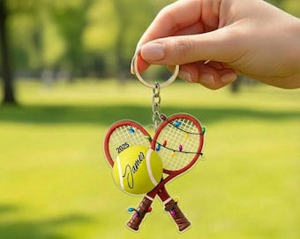Llavero acrílico de tenis personalizado, llavero de tenista con nombre personalizado, regalo deportivo para amantes del tenis.
