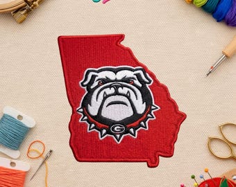 Parche bordado termoadhesivo estilo Georgia State – Parche estilo universitario con logo vintage de Bulldog para chaqueta, sombrero o mochila.