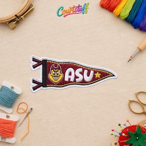 Vintage ASU Embroidered Iron-On Patch – Sun Devil Mascot Banner Flag Patch for Jacket Hat Backpack