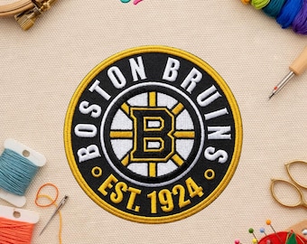 Parche bordado termoadhesivo estilo Boston Bruins – Parche vintage con el logo de los Bruins para deportes universitarios, ideal para chaquetas, sombreros y mochilas.