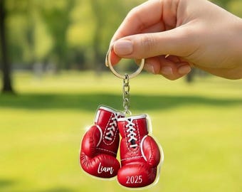 Llavero acrílico de boxeo personalizado, llavero de boxeador con nombre personalizado, regalo para amantes del boxeo, recuerdo de campeón