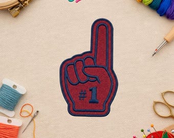 Parche bordado de espuma con el número 1 de la universidad, para planchar o coser, parche con gesto de mano de aficionado universitario para chaqueta, sombrero o mochila.