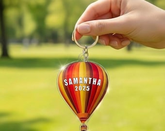 Llavero personalizado de globo aerostático, llavero acrílico recortado con nombre personalizado, regalo de recuerdo para amantes de los viajes.