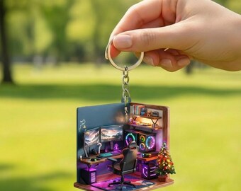 Llavero acrílico personalizado para sala de juegos, llavero personalizado con nombre para configuración de PC, regalo para gamers y streamers.