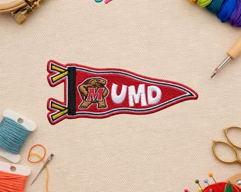 Parche bordado termoadhesivo o para coser con la bandera de la Universidad de Maryland - Mascota de la Terrapin, parche universitario rojo y amarillo