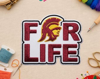 Parche bordado termoadhesivo estilo USC Trojans de California – Parche estilo universitario con el logo de los Trojans de Vintage For Life para chaqueta, sombrero o mochila.