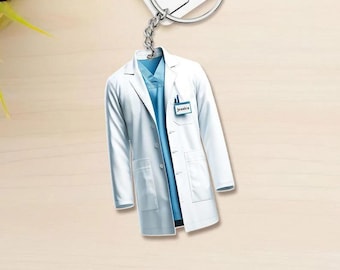 Llavero de disfraz de médico personalizado, regalo de médico, regalo de laboratorio, dentista, regalo de bata de laboratorio, regalo de graduación, uniforme de enfermera, adorno de disfraz de laboratorio