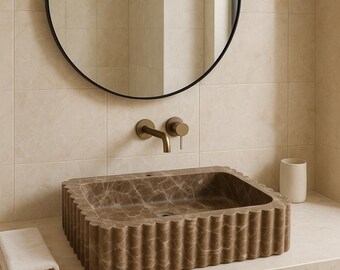 Handcrafted Dark Emprador Marble Sink – Brown Marble  Sink, Modern Vanity Basin, Marble Bathroom Sink, Luxury Dark Emprador Marble Washbasin