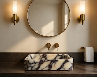 Calacatta Viola Oval sink: Handcrafted Natural Stone Basin, Luxury Bathroom Vanity, Marble Vessel Sink