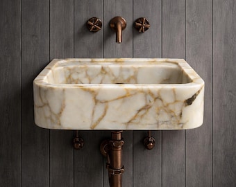 Calacatta Gold Sink - Handcrafted, Wall Mounted - Luxury Bathroom Vanity