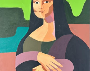 Geometric Figurative Woman Portrait Oil Painting, Original Modern Wall Art on Canvas, One of a Kind Statement Artwork (24x31 in)