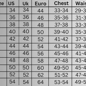 jacket size chart