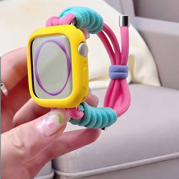 Colorful Apple Watch Band with Protective Case, Soft Silicone Strap
