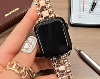 Luxury Metal Bead Apple Watch Band – Stainless Steel Bracelet