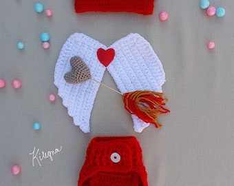 First Valentine's Day Outfit for 0-6 month Cupid's Outfit Crochet Newborn Take me Home Valentine's Day Photo Prop