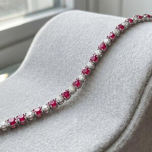 Ruby Diamond Tennis Bracelet – 14K White Gold Plated, Round Cut CZ, July Birthstone