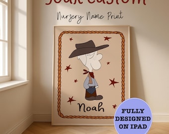 Custom Cowboy Nursery Name Print, Western Kids Wall Art (Printable Download)