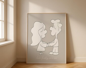 Minimalist Couple Illustration Print, Neutral Home Decor (Digital Download)