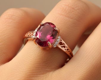 Bague ovale avec rubis en argent sterling 925, pierre de naissance de juillet pour femme, bagues