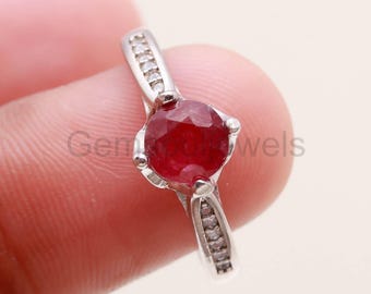 Anillo de rubí rosa natural, piedra natal de julio, anillos de plata 925 fina