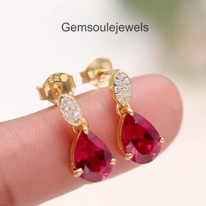 Ruby  Earrings 925 Sterling Silver July Birthstone Pink Gemstone Pear Shaped Jewelry