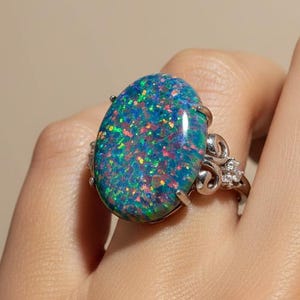 Blue Fire Opal Ring 925 Sterling Silver October Birthstone Jewelry