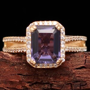 Amethyst Ring, 925 Sterling Silver, Purple Stone Rectangle Shape February Birthstone Jewelry