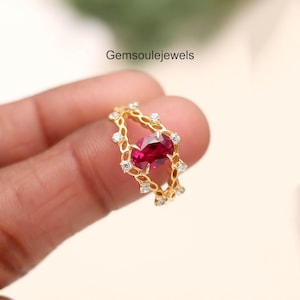 Anelli con rubino per donna, gioielli artigianali in argento sterling 925, pietra portafortuna di luglio, anello di fidanzamento minimalista