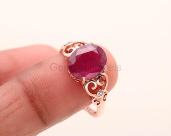 925 Sterling Silver Oval Pink Ruby Ring July Birthstone Gemstone Rings