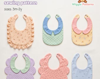Baby Bib Sewing Pattern PDF | Mix & Match Bib Pattern | 6 Bib Styles | 3m–2y | Layered PDF | A4 A0 Letter Projector