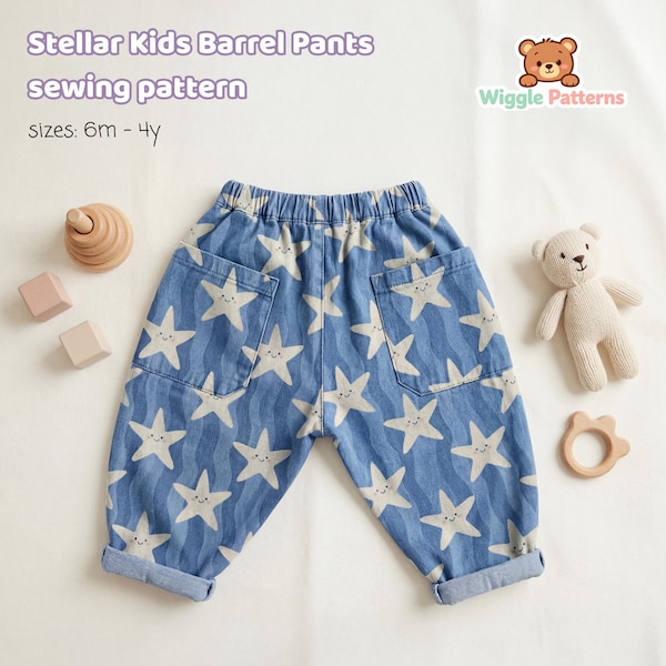 Stellar Kids Barrel Hose Schnittmuster | Baby & Kleinkind Elastische Taille Hose PDF | Größen 6-4 Jahre | Anfängerfreundlich
