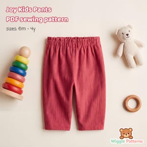 Kids Pull-On Pants Sewing Pattern PDF, Baby Toddler Pants Elastic Paperbag Waist 6m-4y, Easy Beginner Pattern, Unisex Trousers