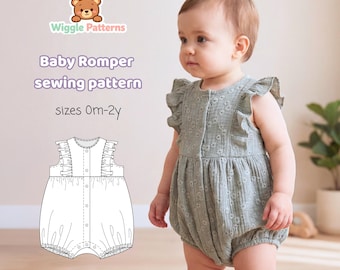 Izzy Baby Romper Sewing Pattern • Ruffle Romper Pattern • Newborn to 2T • Easy Baby Clothing PDF • Baby Girl Sewing Pattern