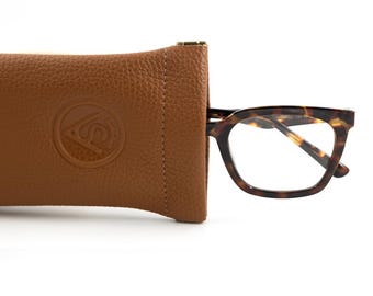 Leather Eyeglass Case, Squeeze Top Glasses Pouch, Soft Sunglasses Holder Sleeve, Cognac Black Beige Pistachio, Unisex Leather Gift